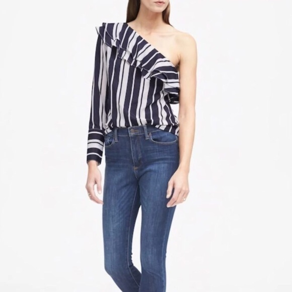 Banana Republic Striped Ruffle One-Shoulder Top
